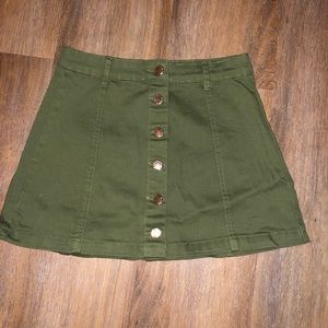 New army green button up jean skirt